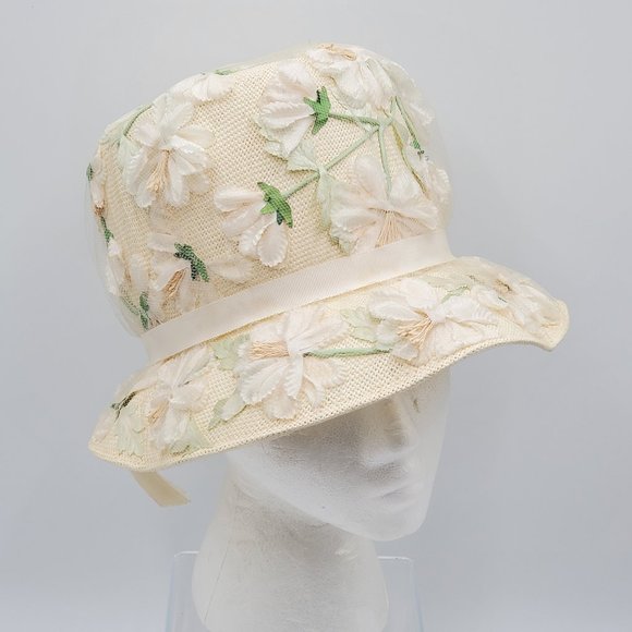 Christine Original Silk Flowers & Netting Vintage Hat - Picture 2 of 16